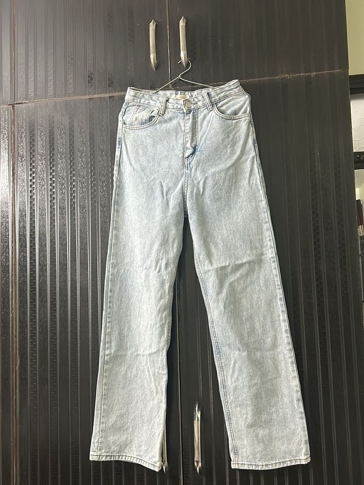 Blue High Waist Jeans Wide Legged For Women