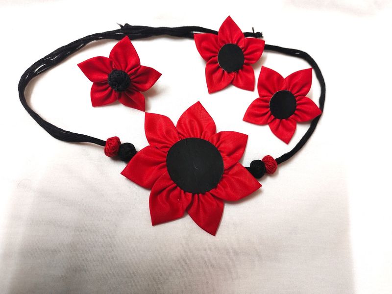 Red & Black Flower Jewelry Set