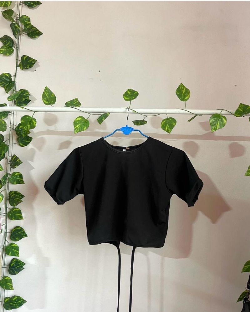 Black String Crop Top