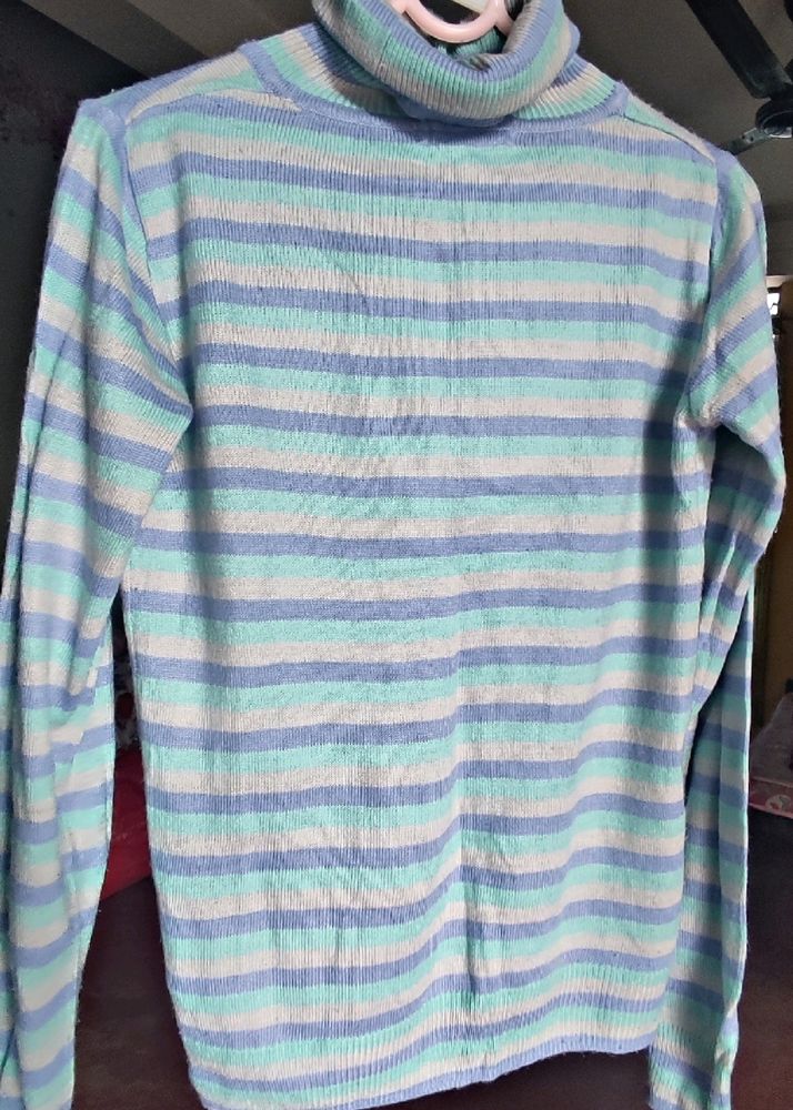 Dreamy Baby Blue Stripes Turtle Neck