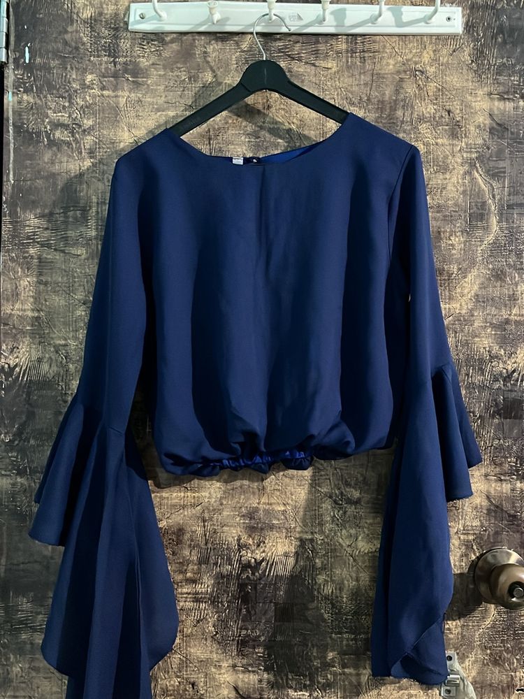 Semi Crop Tunic With Double Flared Sleeves
