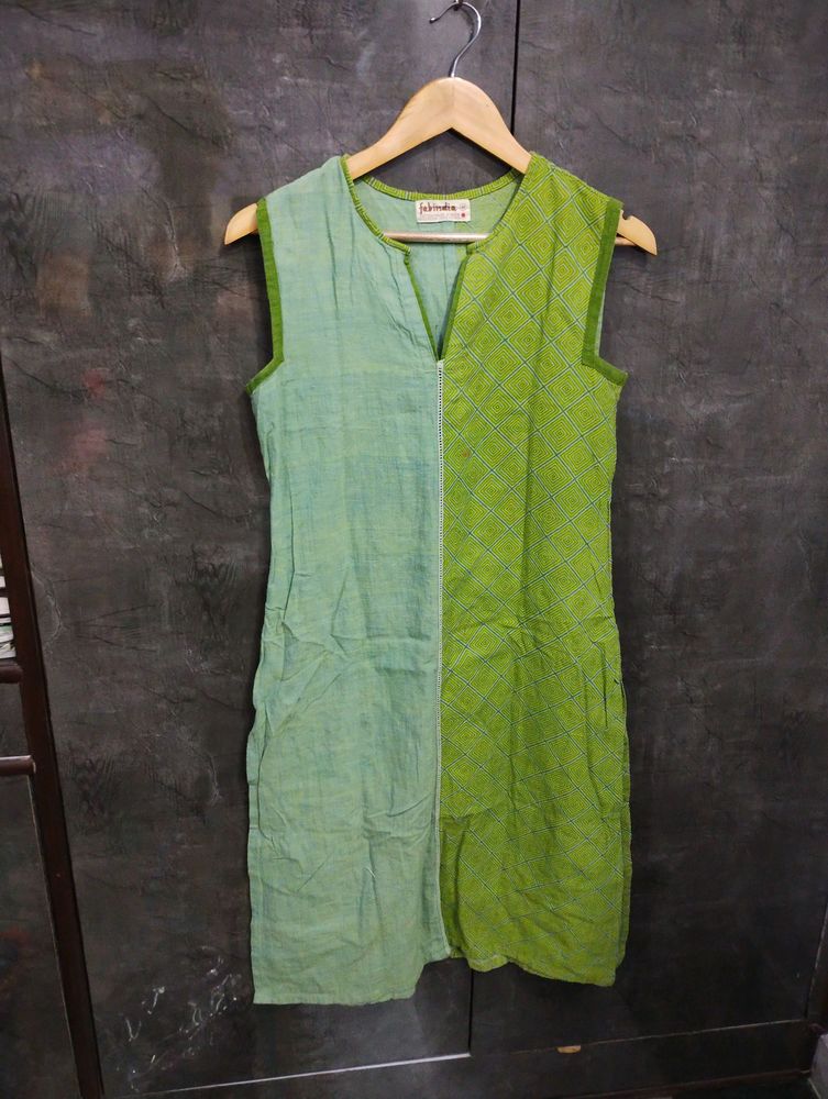 Fabindia Green Kurta Without Sleeves (Women)