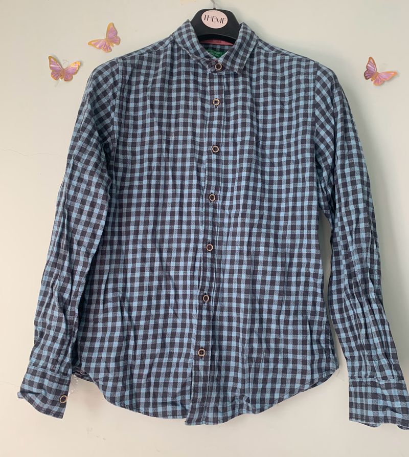 United Colours Blue&Gray Checked Shirt(Men)