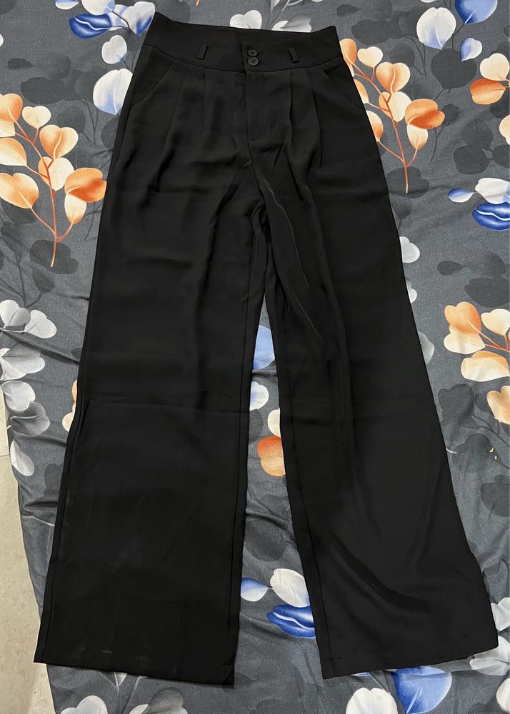 Classic Pleated Wide Leg Korean Pants - Black