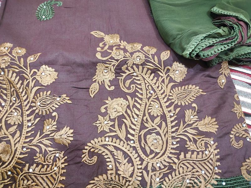 Pure Cotton Suit Coffe And Mehendi Colour