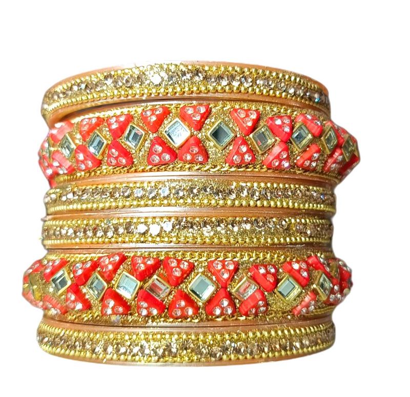 Stunning Red & Golden Bangle Set Of 6pcs