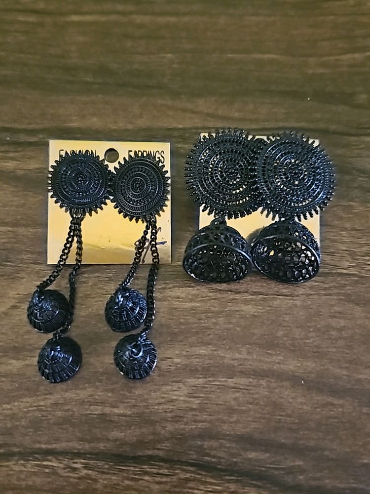 Pair Of Two Black Metal Jhumkas