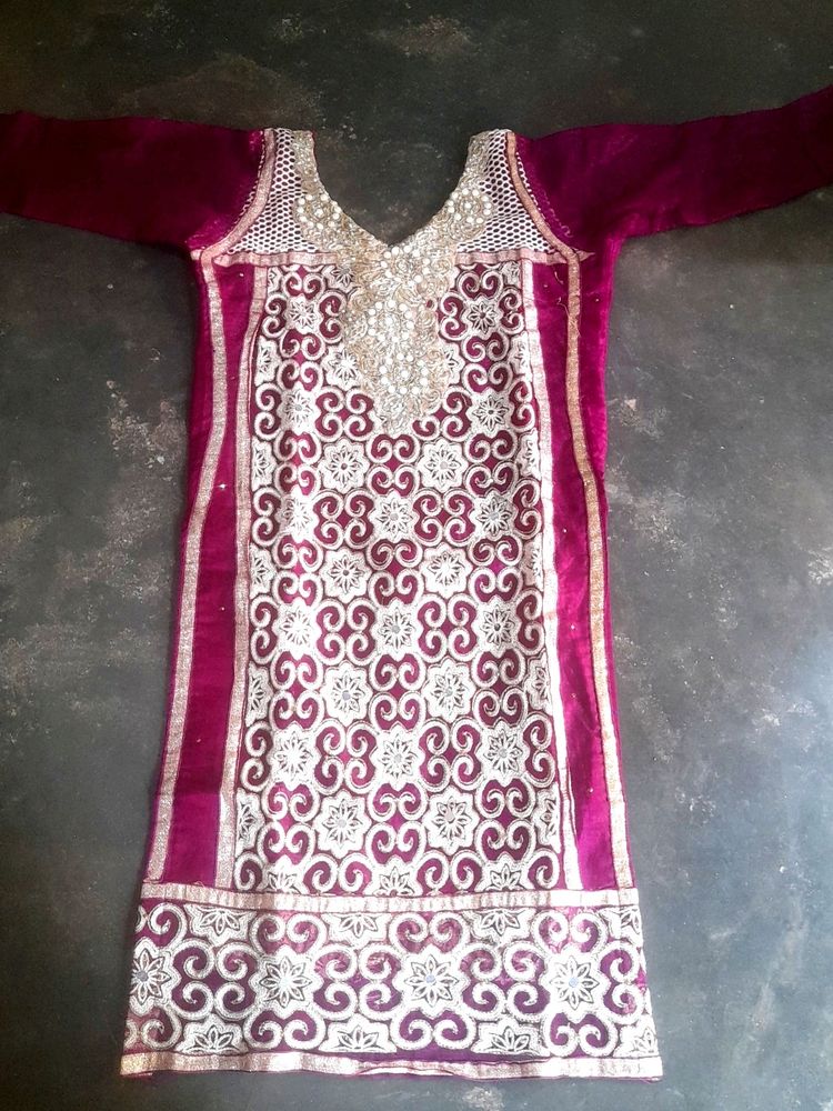 Rose Color Net With Inner Kurti