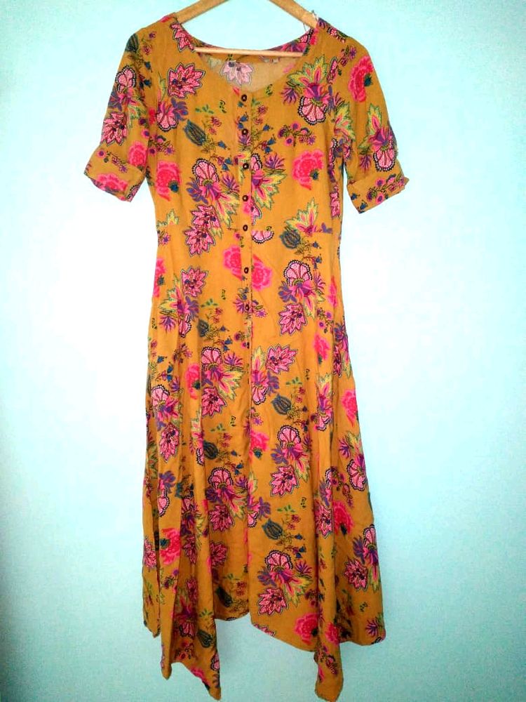 Mustard Floral Print Dress❤️(Women's)