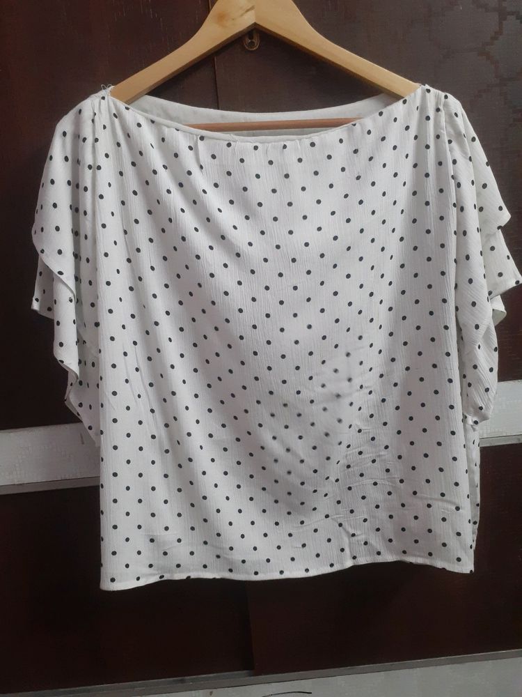 White Printed Top With Ruffle Sleeves