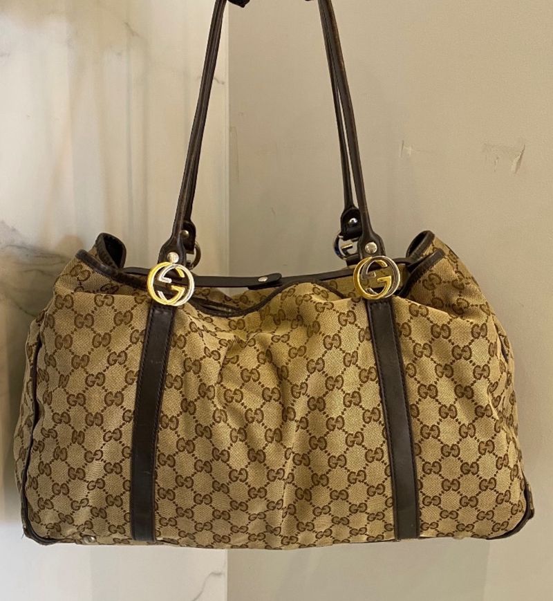 Authentic Gucci GG Canvas and Leather Large Tote