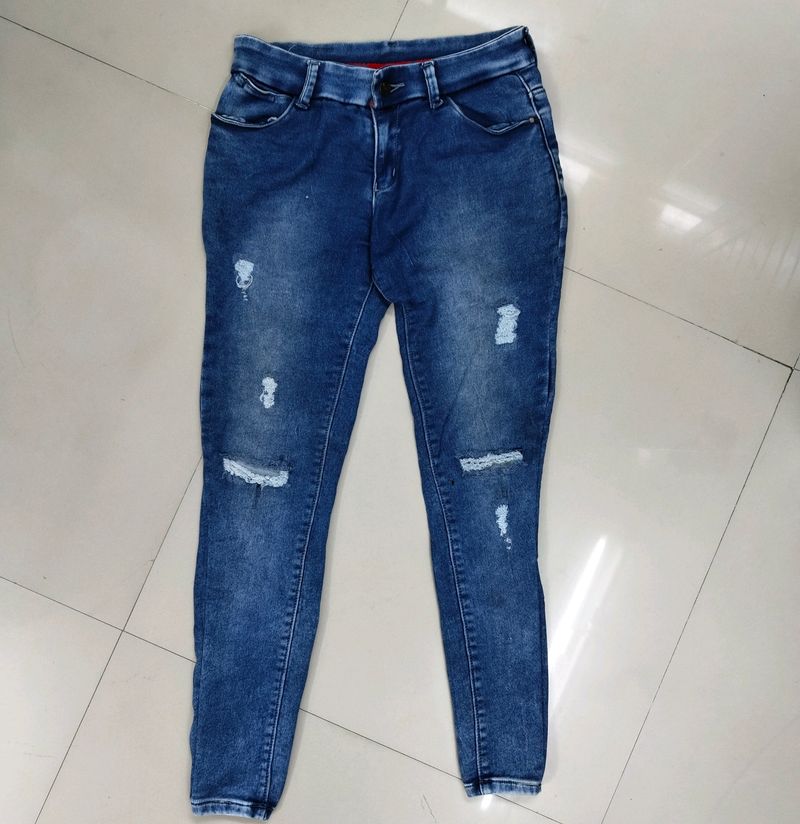 Skinny Fit High-waisted Distressed Jeans For Women