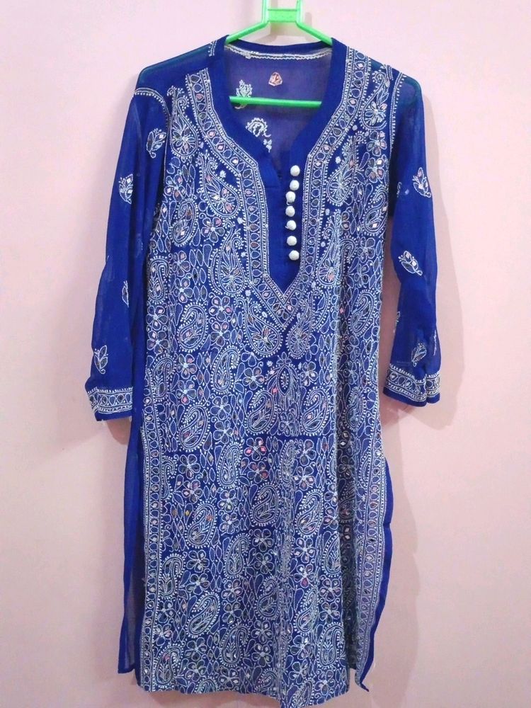 Mirror Work Blue Chicken Kari Kurti