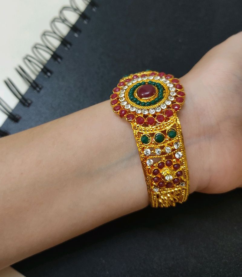 Gold Plated Kada With Diamond - Golden