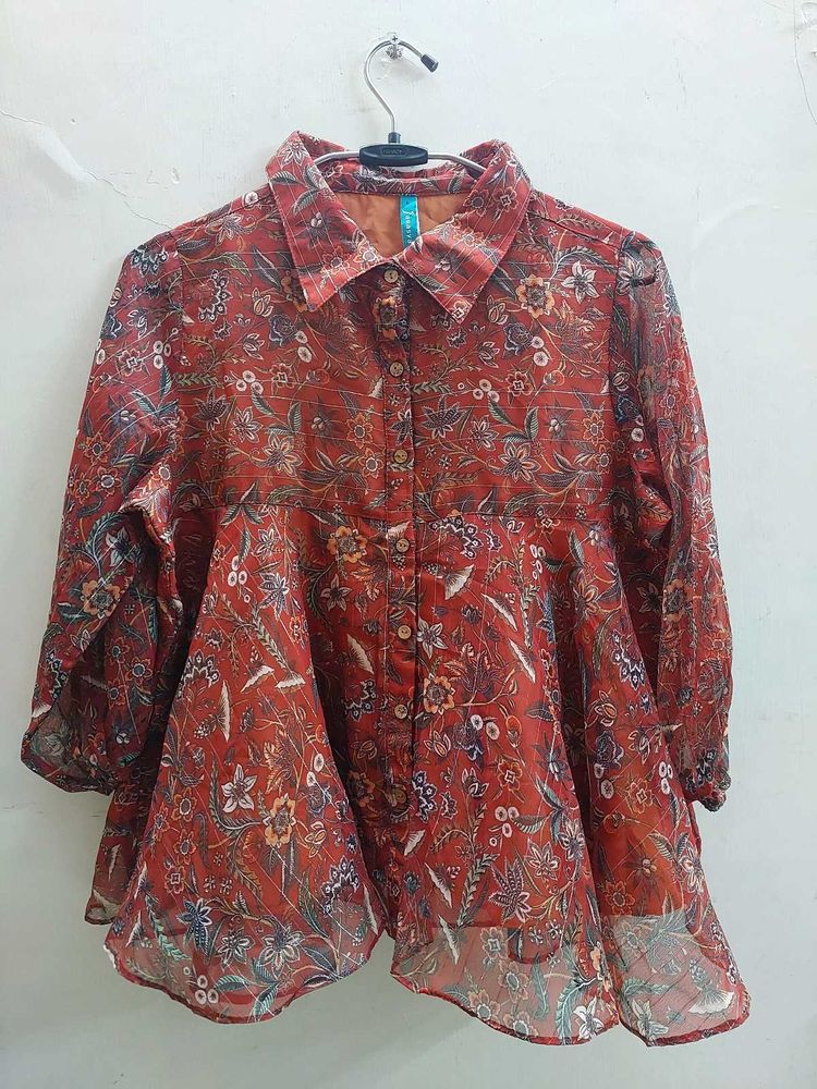 Janasya Rust Floral Top (L)