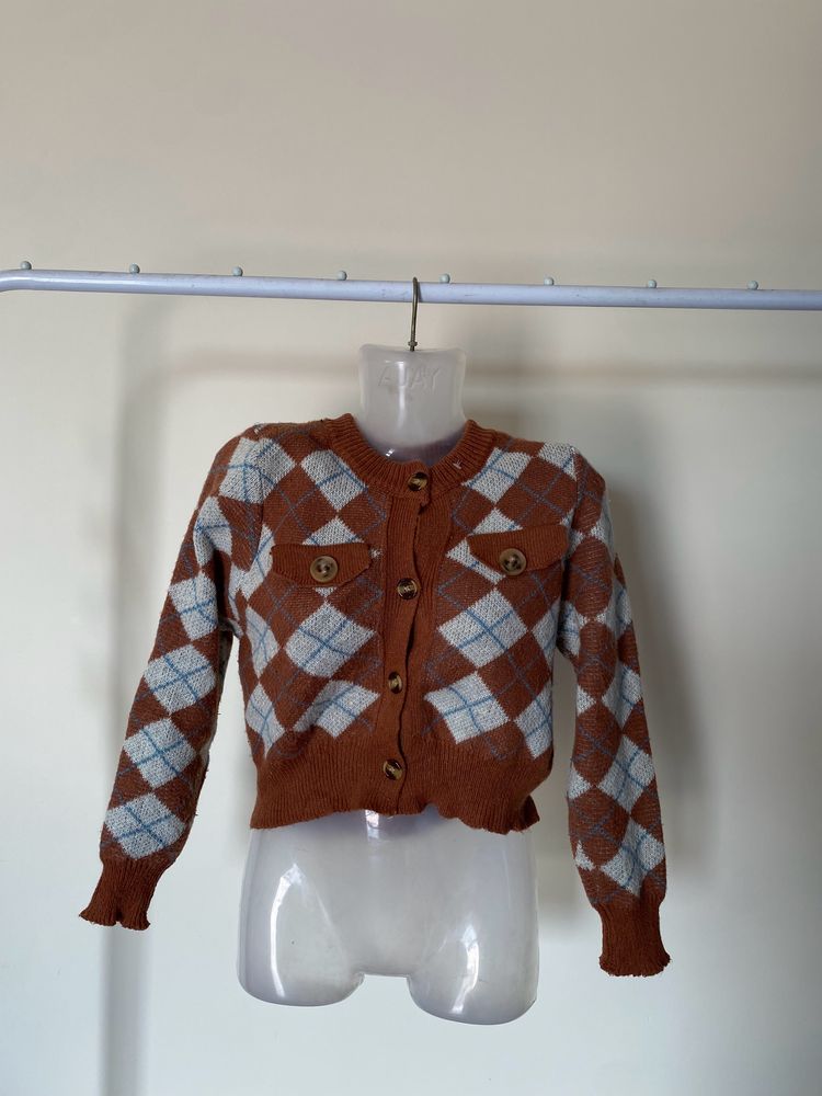 Crop Argyle Sweater