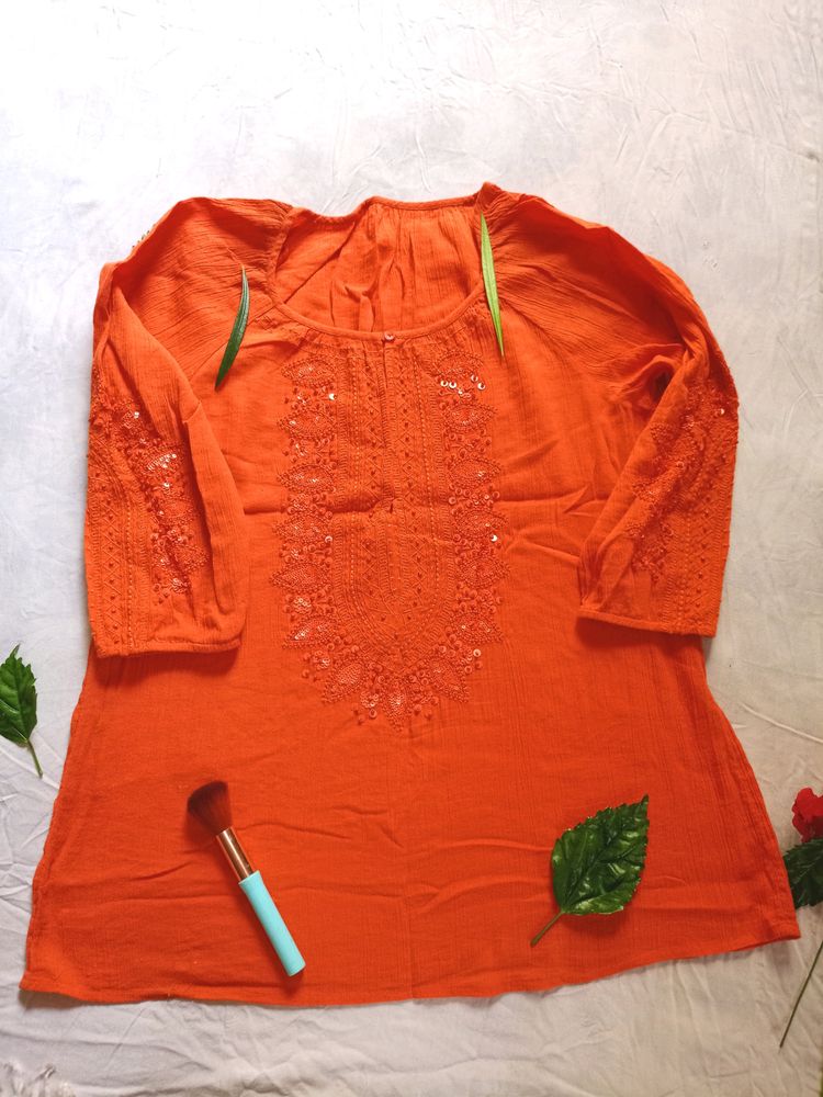 Orange Colour Embroidery Top