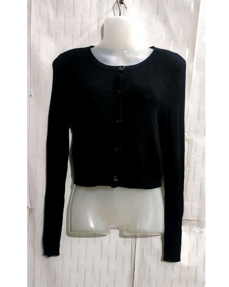 Black Crop Cardigan Sweater For women's