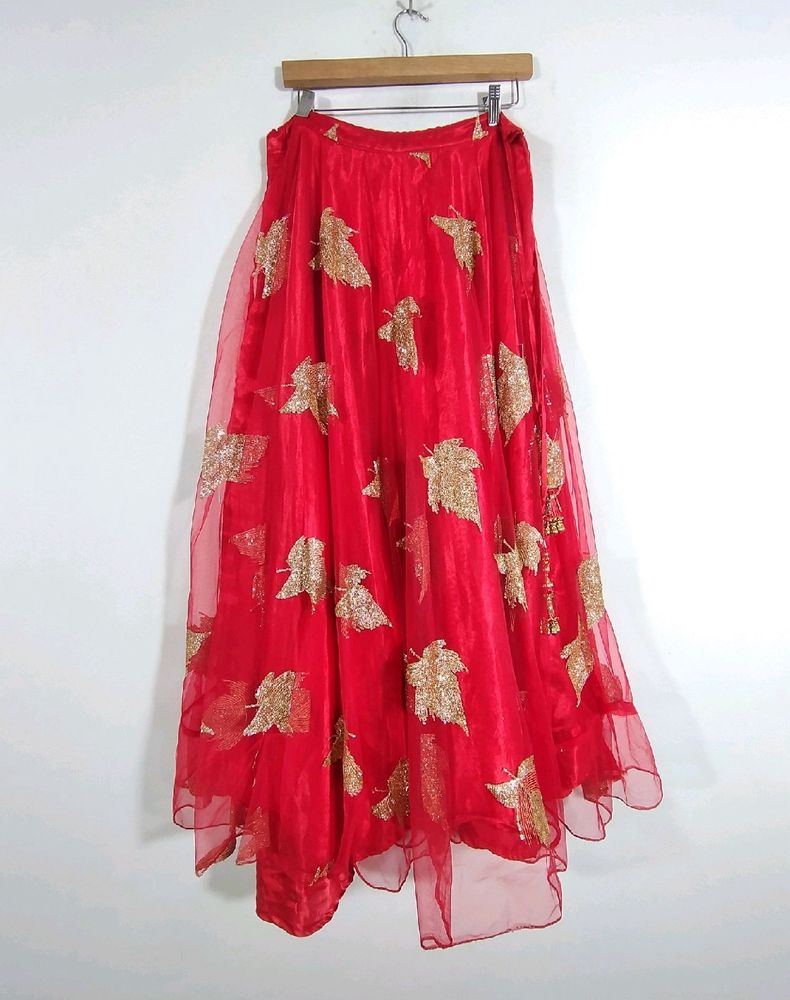 Red Net Satin Ethnic Skirt (Women)