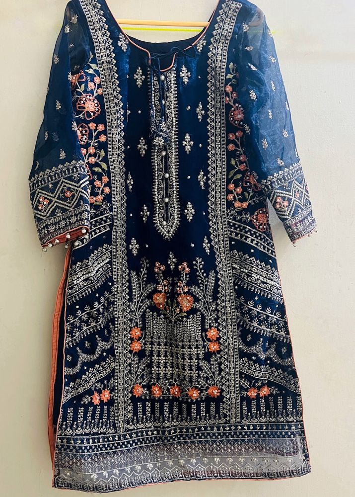 Pakistani Stitched Party suit Navy blue