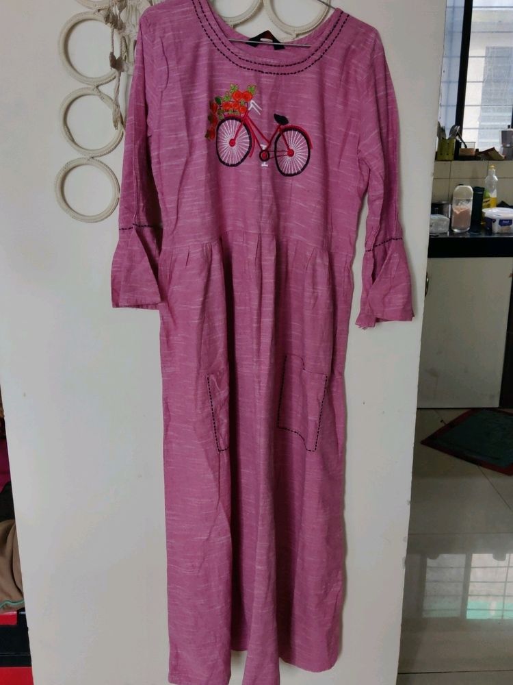 Cute Pink Khadi One Piece Dress ( Ethnic)