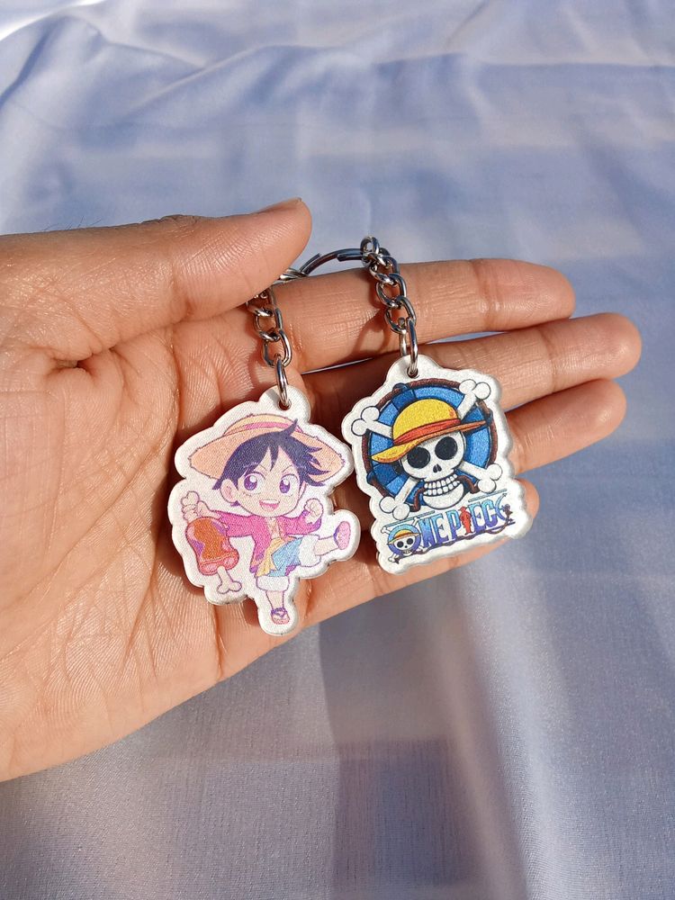 One Piece Logo And Luffy Anime Keychain