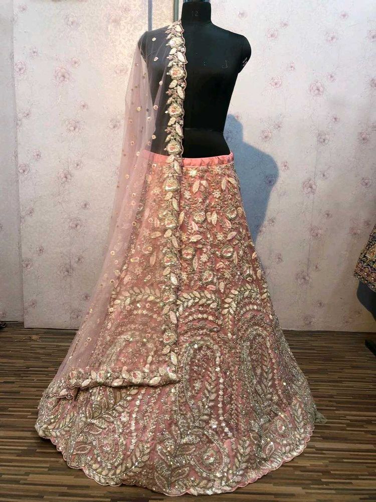 Peach Lehenga Choli With  Diamond Work