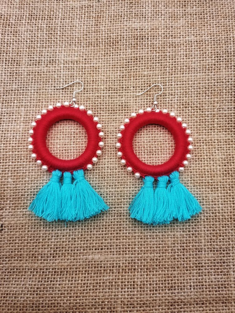 Red And Light Blue Tassel Earring