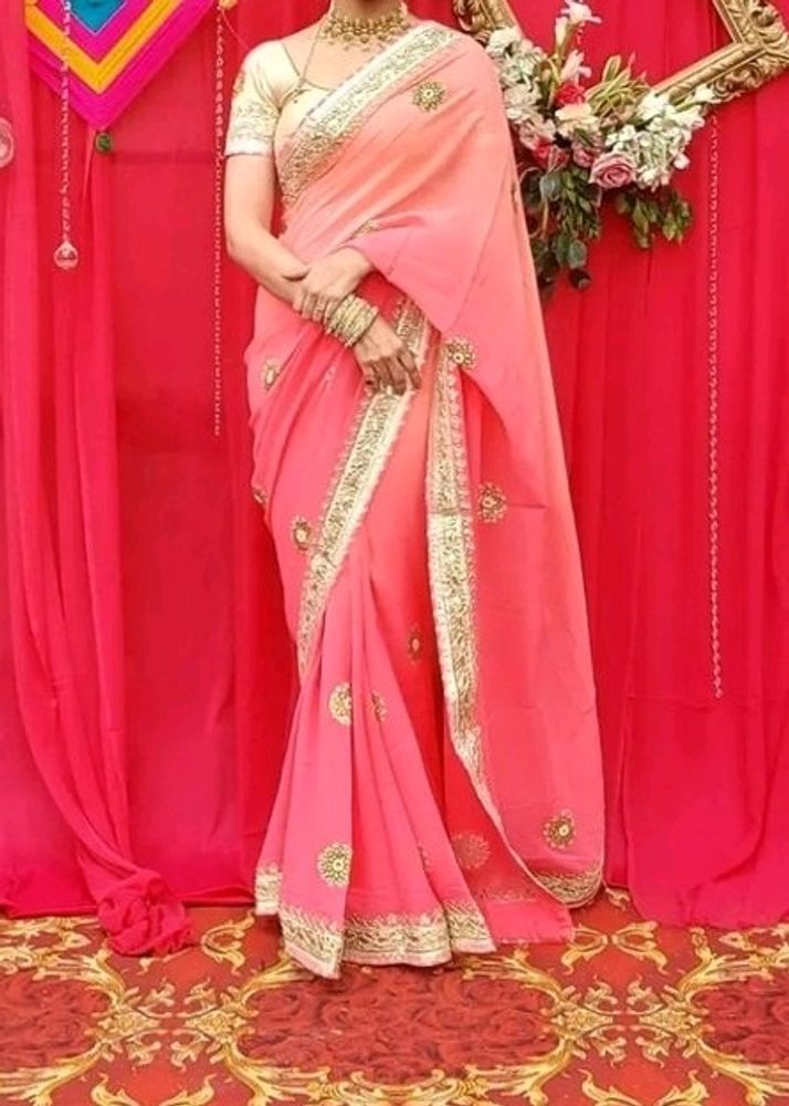 Gotapatti Plus Zardozi Work Gorgeous Pink Saree