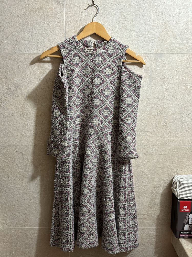 Grey Pink Woollen Dress