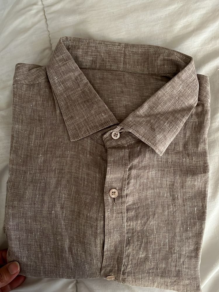 Linen Blend Shirt - Tan/Greyish Brown