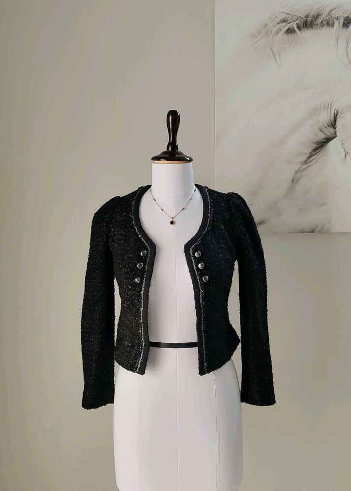 🆕 Black Glitter Blazer With Hooks For Parties