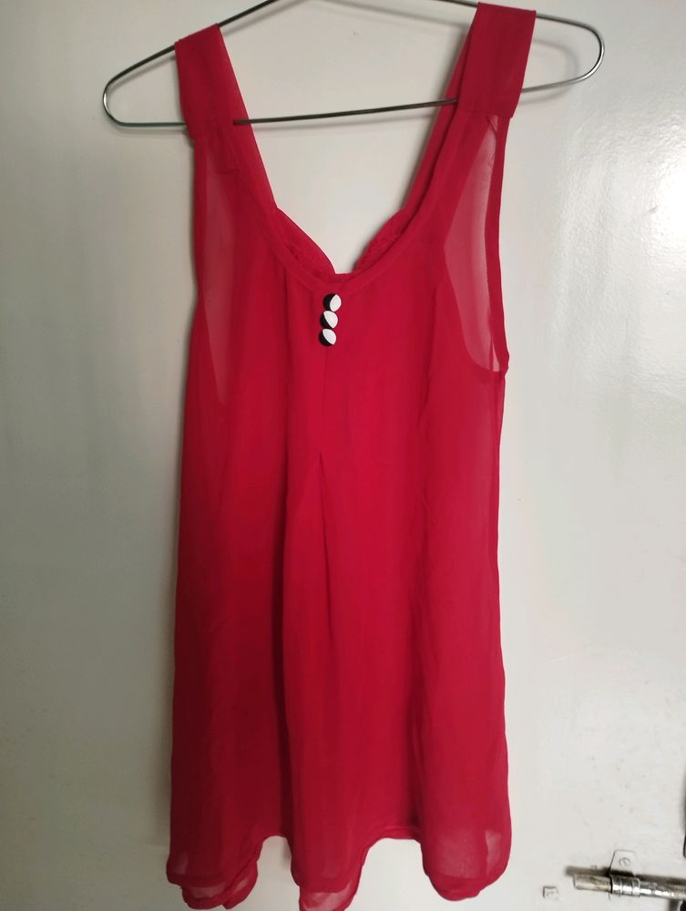 Cherry Red Slevless Transparent Top