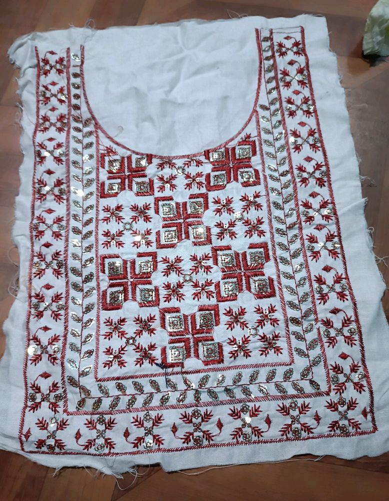 Neck Embroidery Patch White And Red Colour