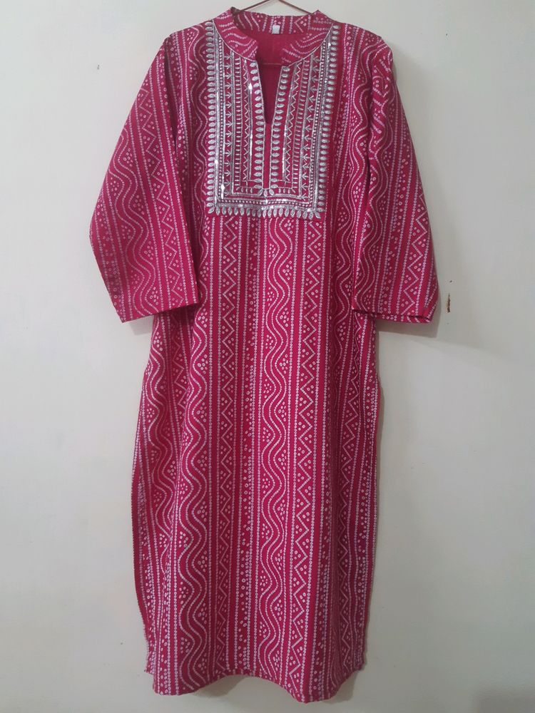 Magenta Pink Colour Bandhani Kurta, Size: 44inc