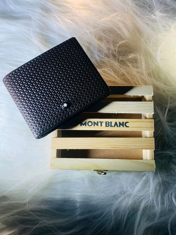 Mont Blanc Genuine Leather Wallet Men's Wooden Box