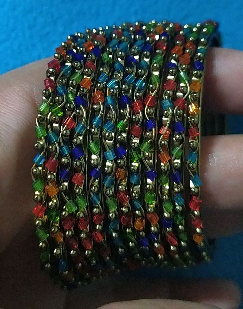 Combo Multicolored Metal Bangles With 2 Nacklace