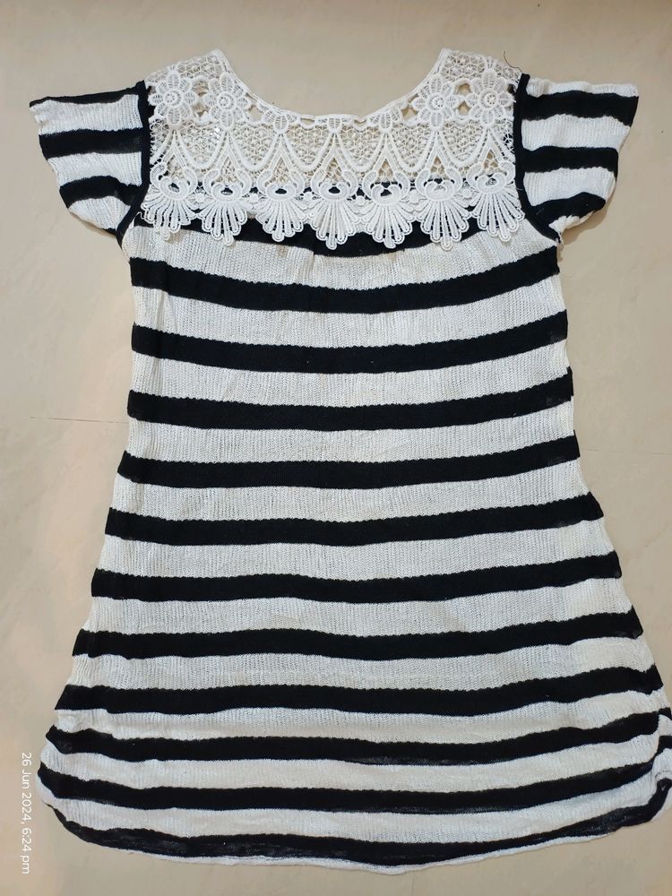 Black And White Hosiery Midi Skater Dress