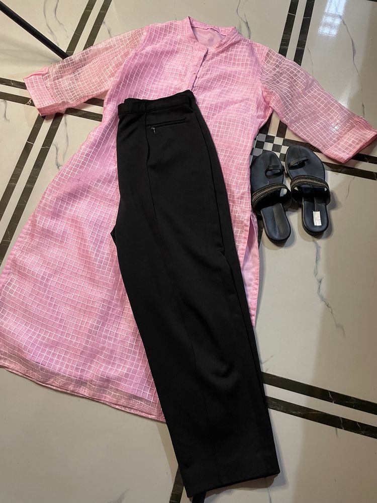 Women Cute Pink Kurta Nd Black Pant Wth Flat