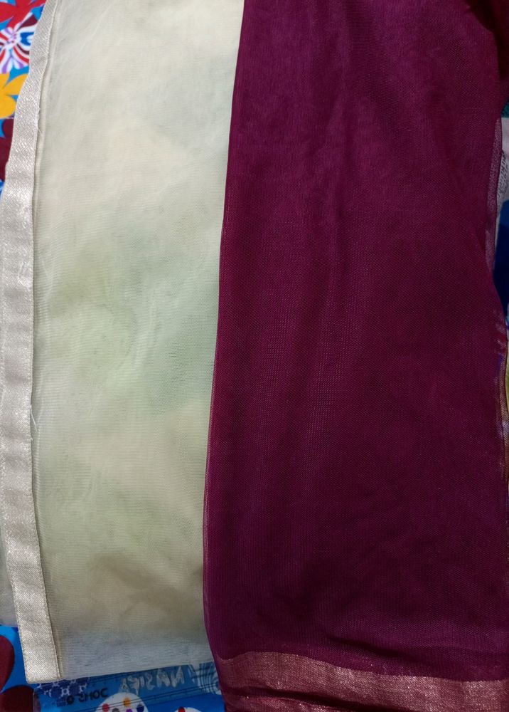 Maroon And Cream Colour Net Duppatta