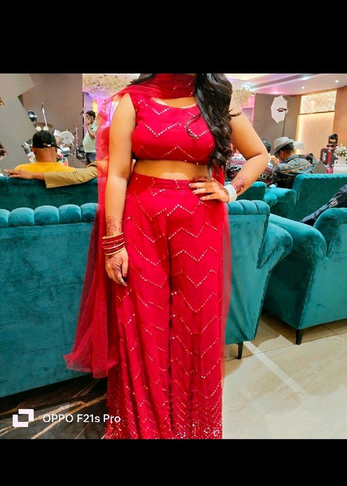 Maroon Colour Plazoo With Crop Top And Dupatta