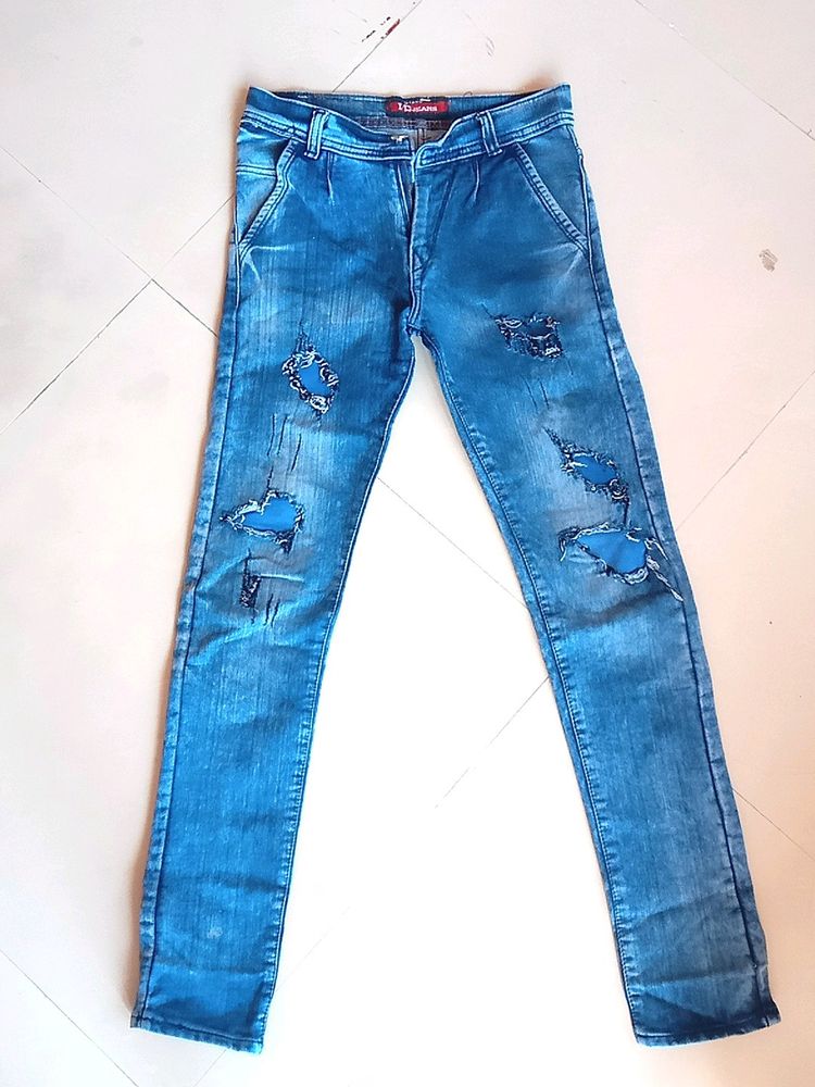 Mens Blue Color Jeans, Damage Style Trending Jeans