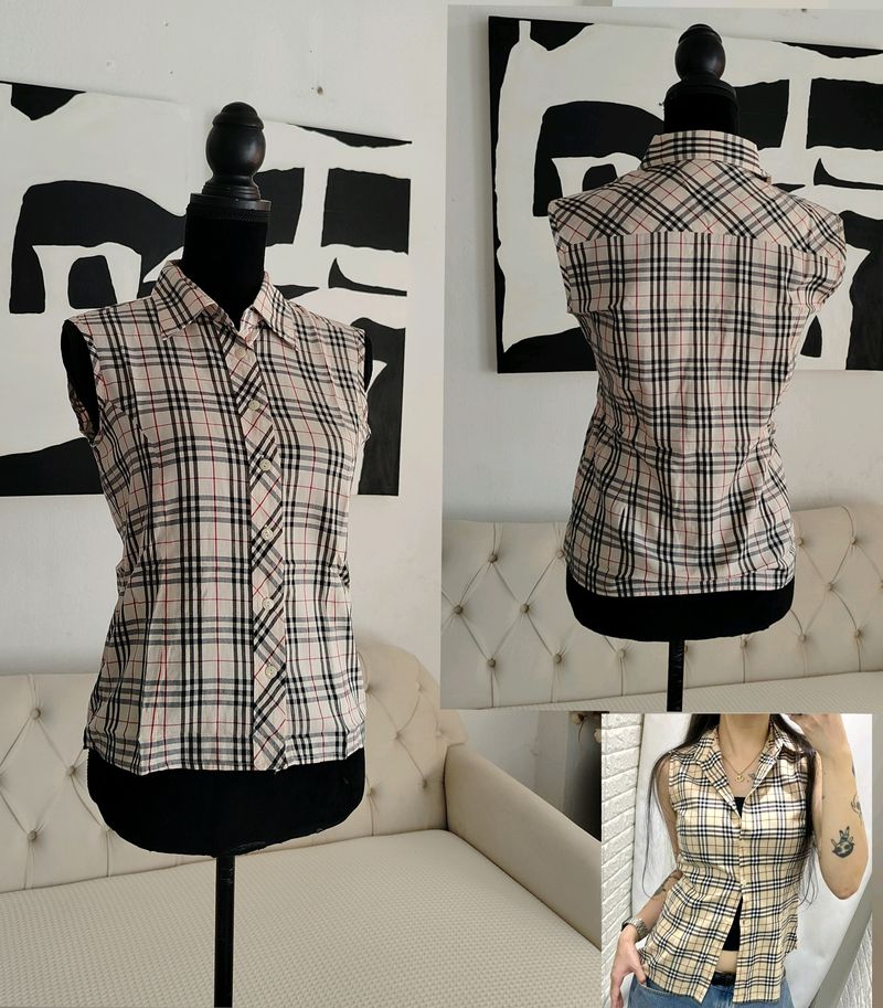 Burberry Nova Check Sleeveless Button Down Shirt