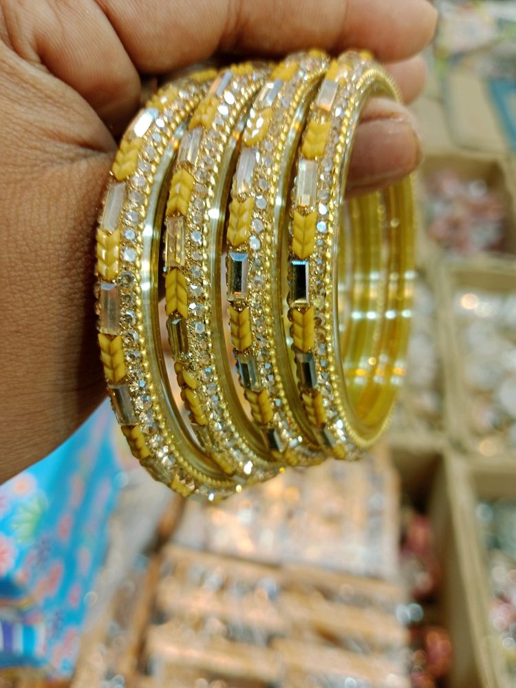 Yellow Golden Glass Bangles