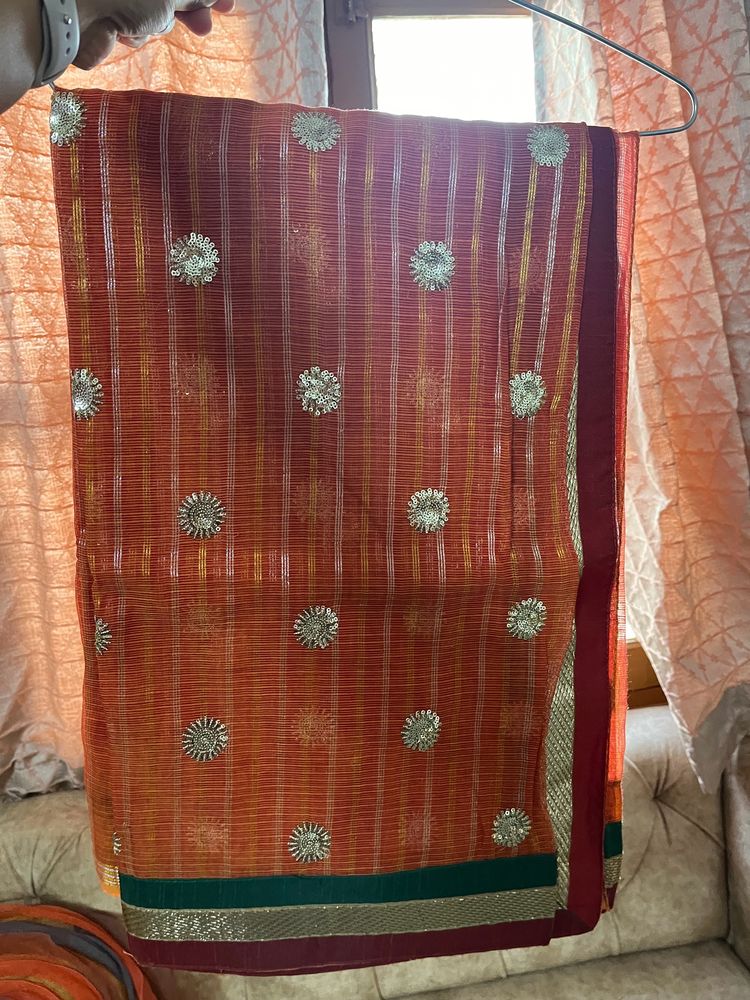 Kesariya Work Saree