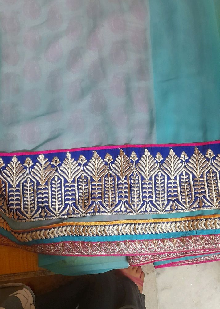 Festive +wedding Saree (Blue And Pink Combine)