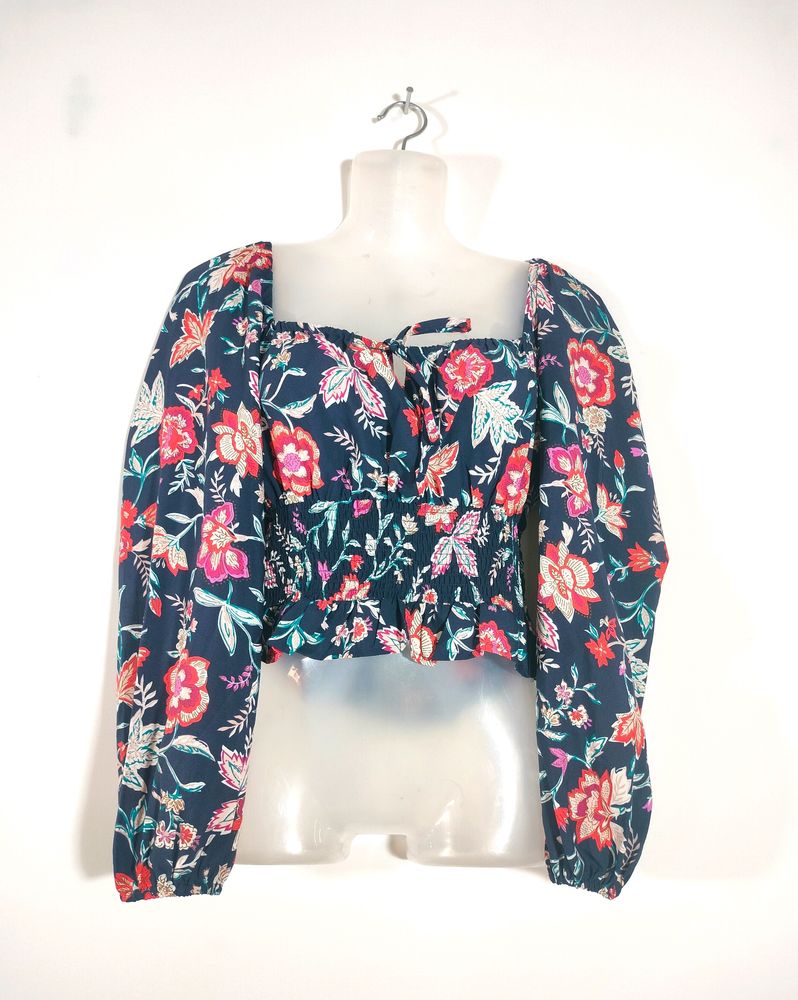 Navy Blue With Floral Print Tops (Women's)