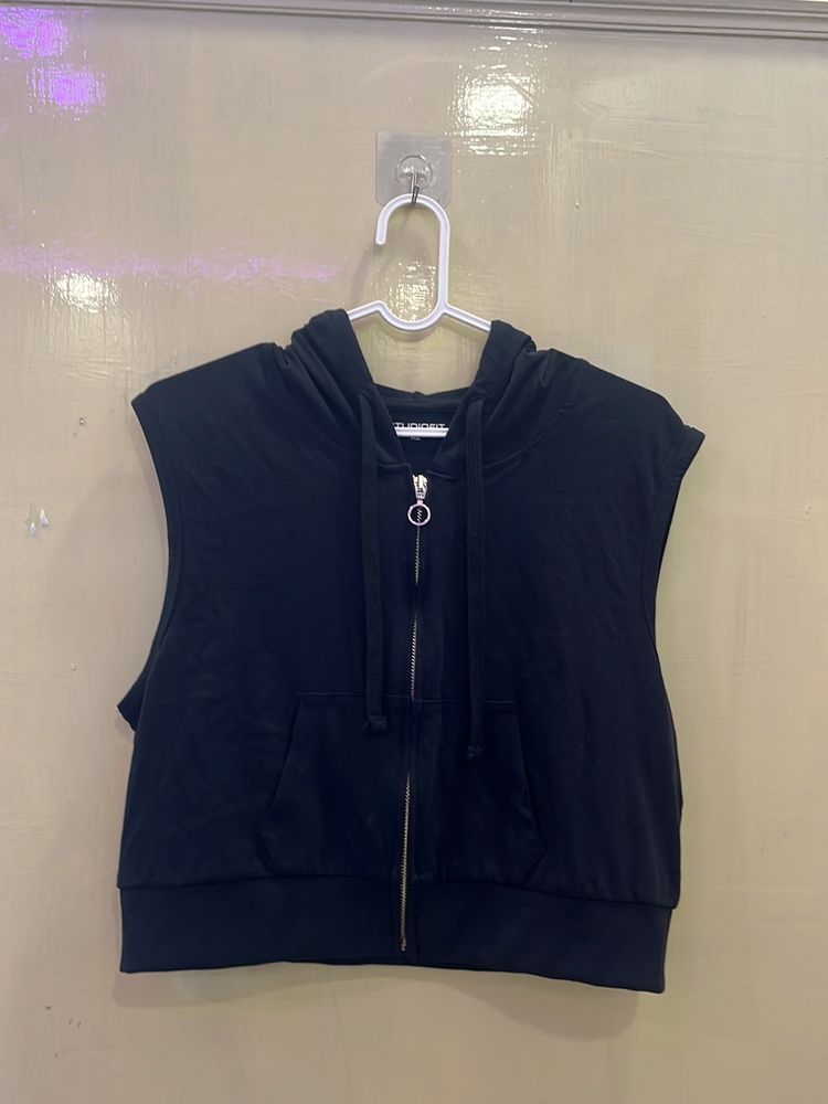 Girls Half Crop Black Jacket (Korean Style)