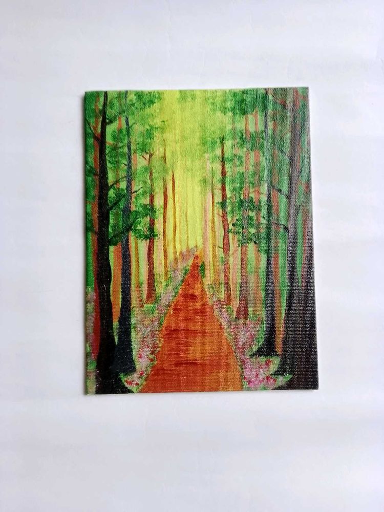 Green Forest View Hand-painted Painting