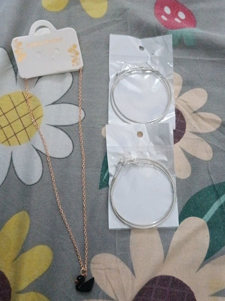 Pendant And Hoop Earrings